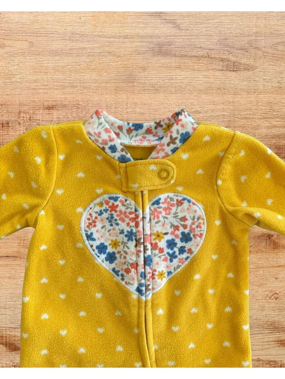Carter's Yellow Fleece Footie Pajamas Floral Heart Baby Sleeper